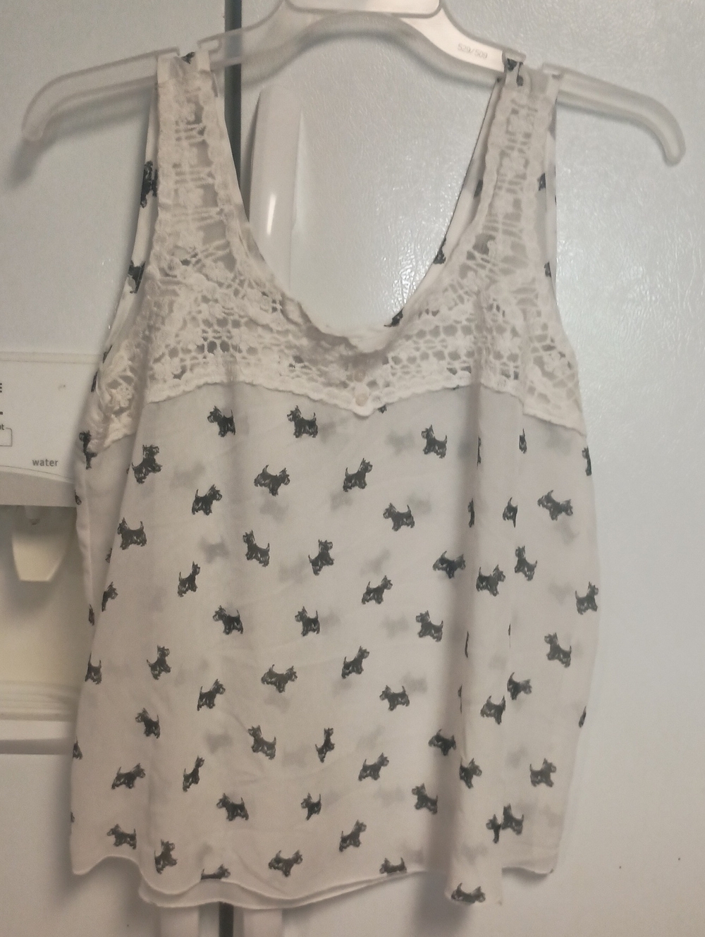 Aeropostale White Lace Yoke Tank with Black Dog Print Women's Size Xl